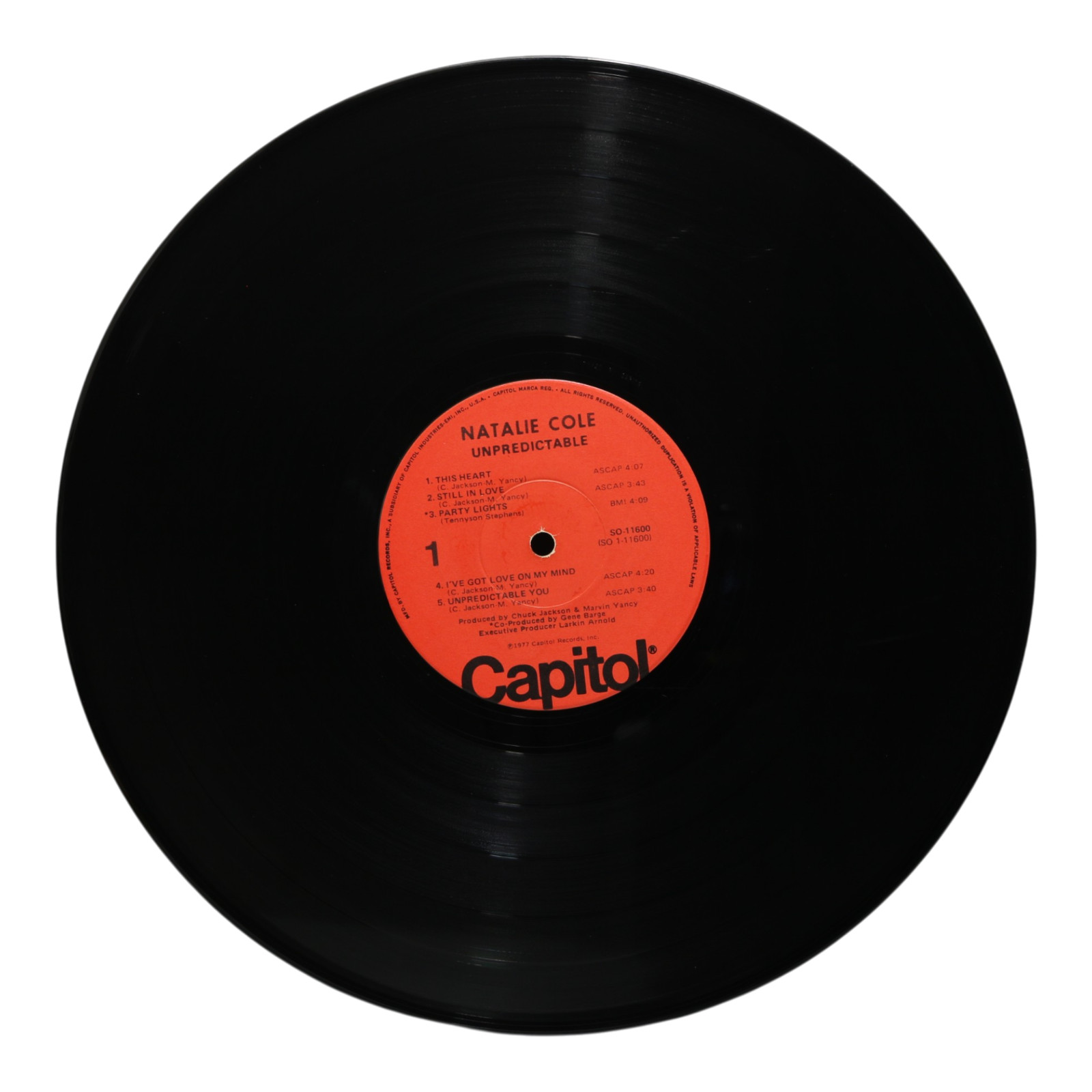Natalie Cole Unpredictable 1977 Capitol SO11600 LP 12″ 33RPM VG+/VG