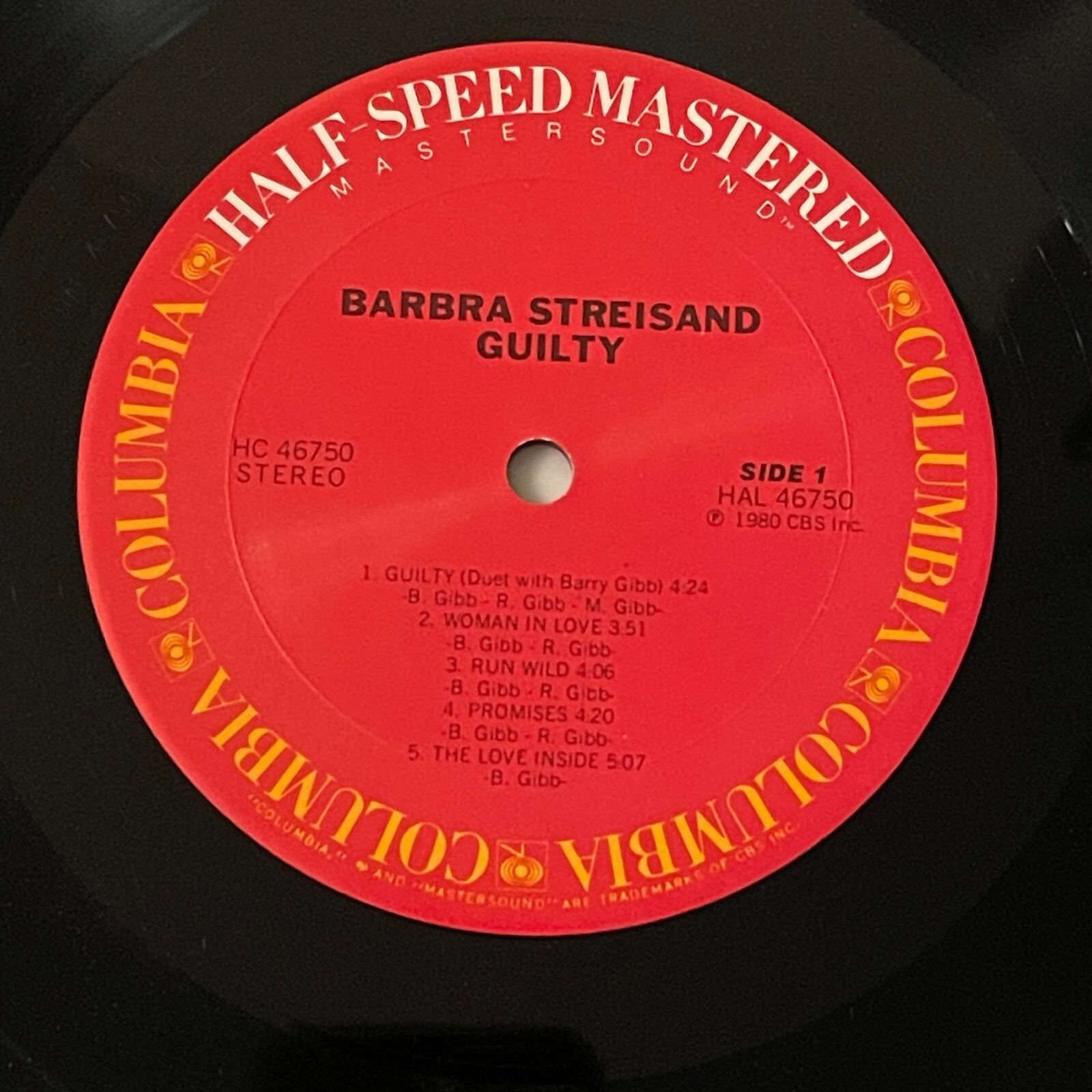 Streisand/Gibb LP: “Guilty”, 1980, Columbia (HC46750), HALF SPEED MASTERED, EXC