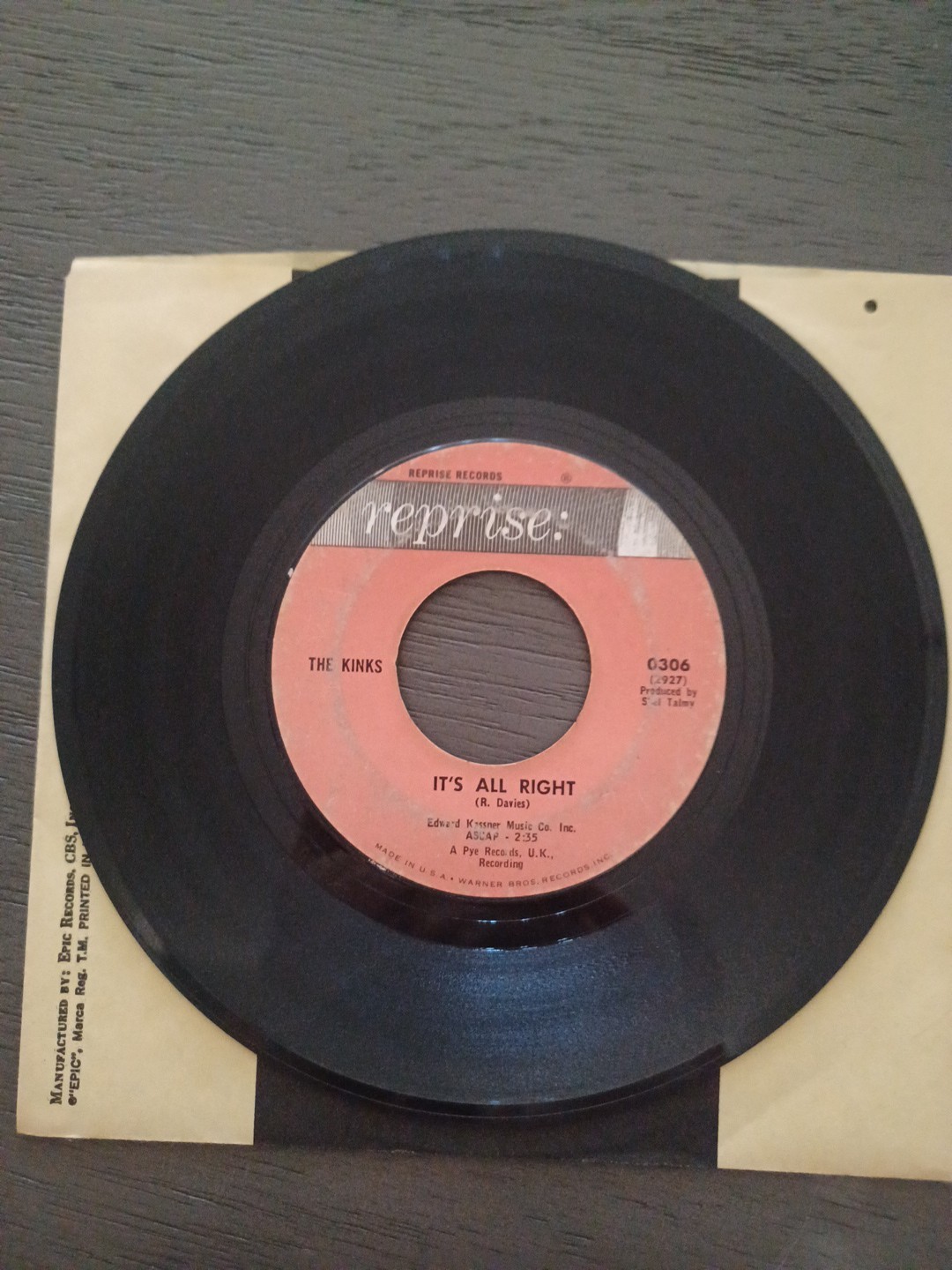 The Kinks – You Really Got Me / It’s All Right 45 RPM Reprise Records 0306