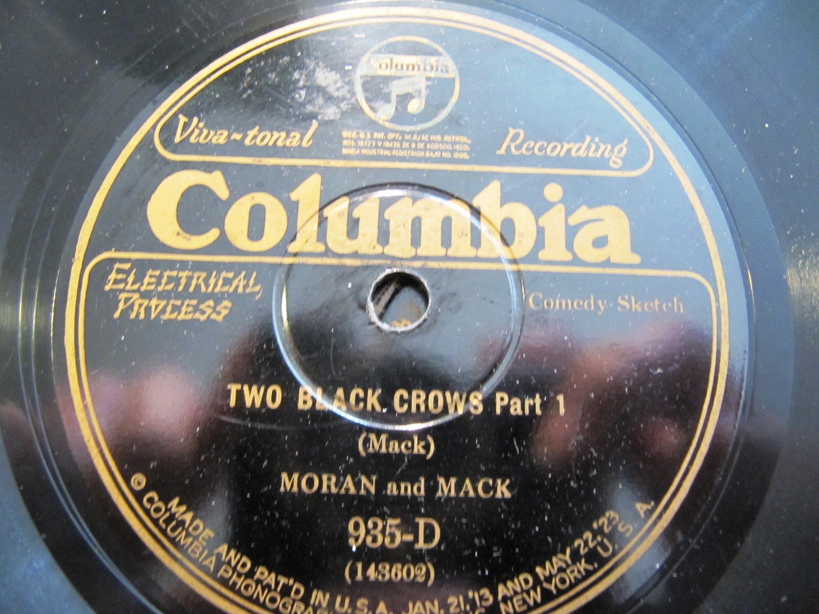 1927 TWO BLACK CROWS Moran & Mack 1/2 Minstrel Humor Record Comic Sketch 935-D