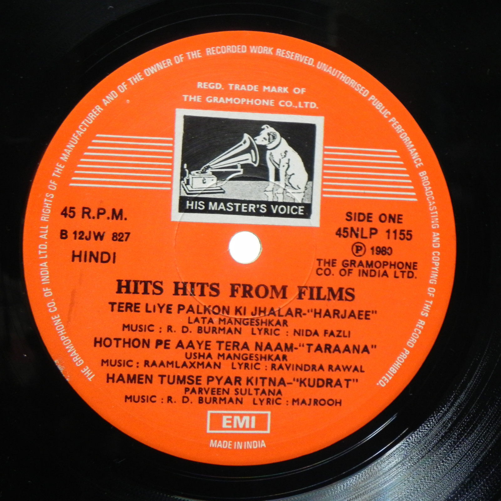 Hits Hits From Films Rare LP Original 1980 Hindi Film Songs Bollywood Indian EX