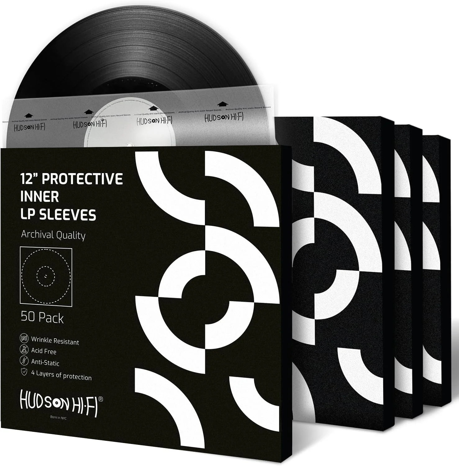 Hudson Hi-Fi Anti-Static Vinyl Record Sleeves – Durable Clear Disc Sleeves- Prot