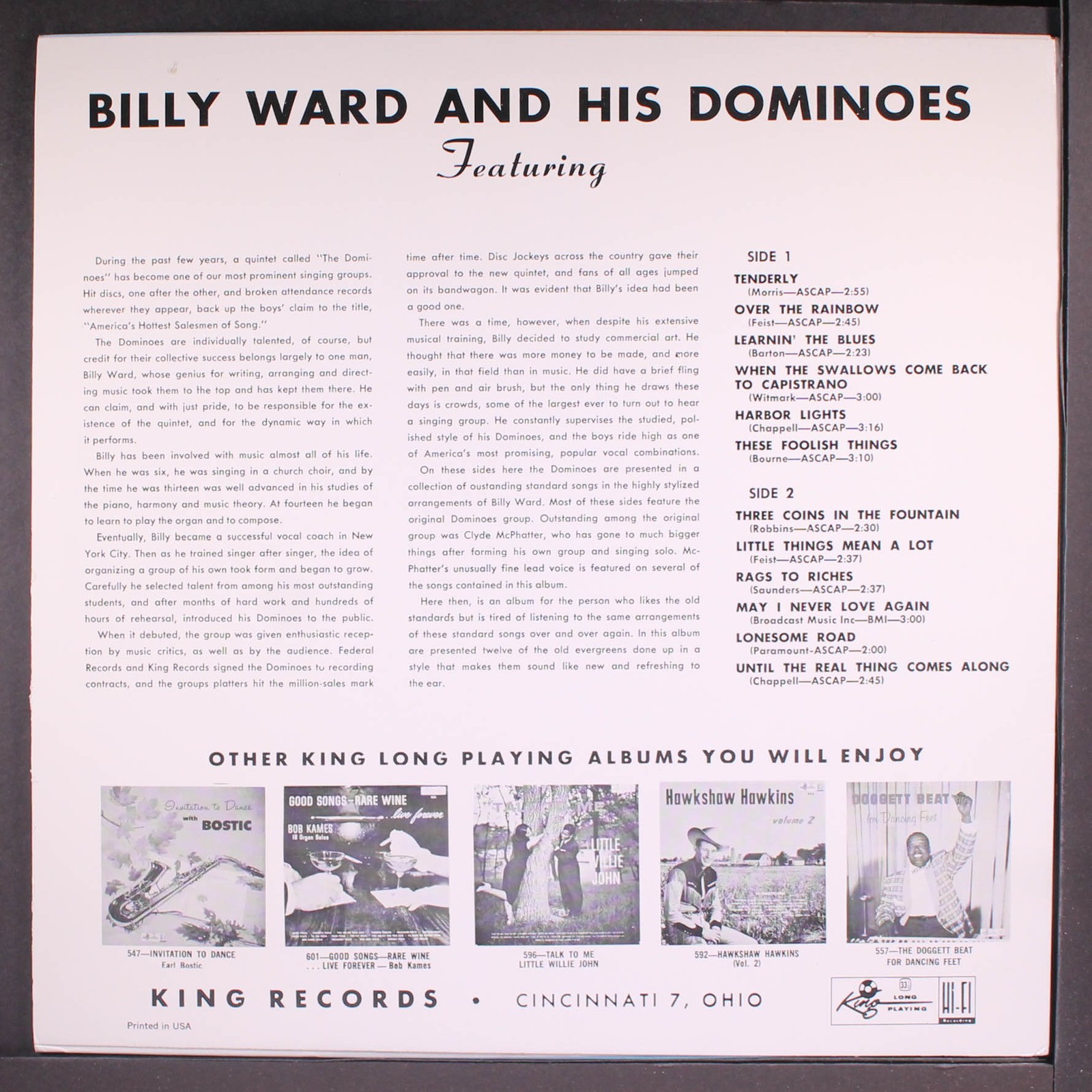 BILLY WARD & DOMINOES: featuring clyde mcphatter and jackie wilson KING 12″ LP