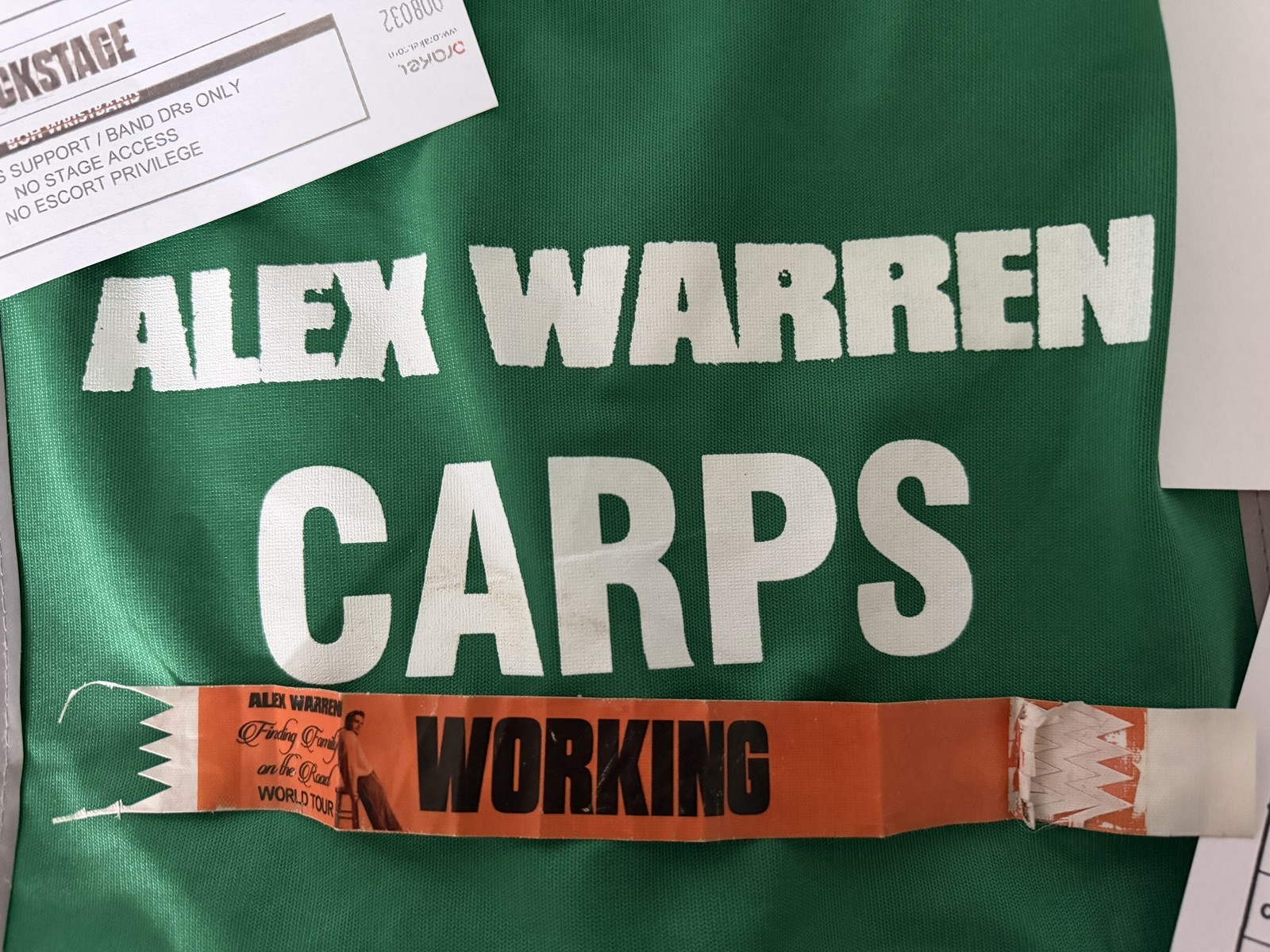 Alex Warren setlist timesheet crewsheet passsheet backstage access vest
