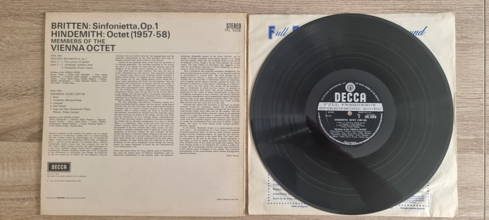 DECCA SXL 6208 *WBg ED1* VIENNA OCTET* BRITTEN SINFONIETTA /HINDEMITH OCTET* NM