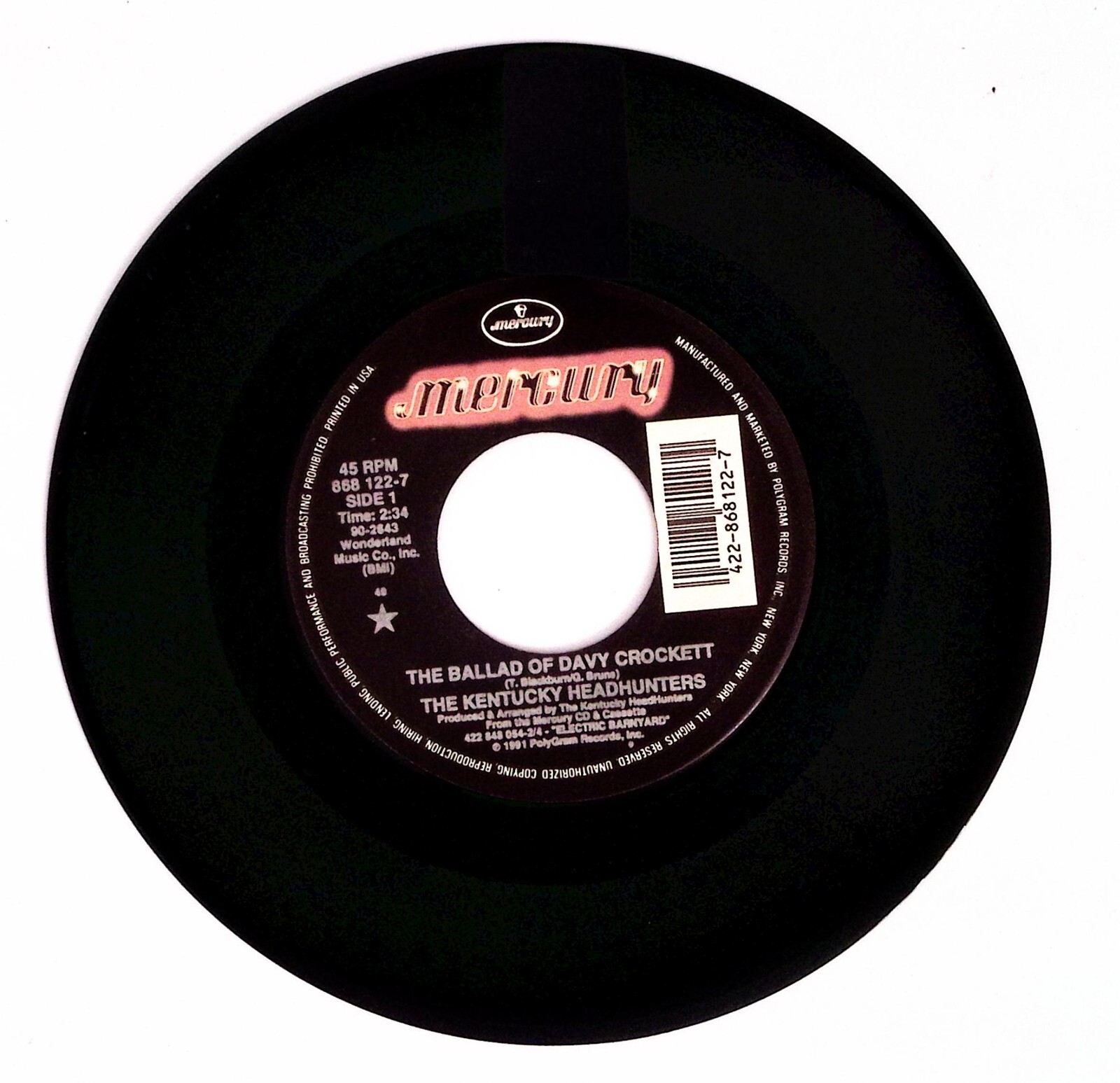 THE KENTUCKY HEADHUNTERS SMOOTH/THE BALLAD OF DAVY CROCKETT VINYL 45 73-4