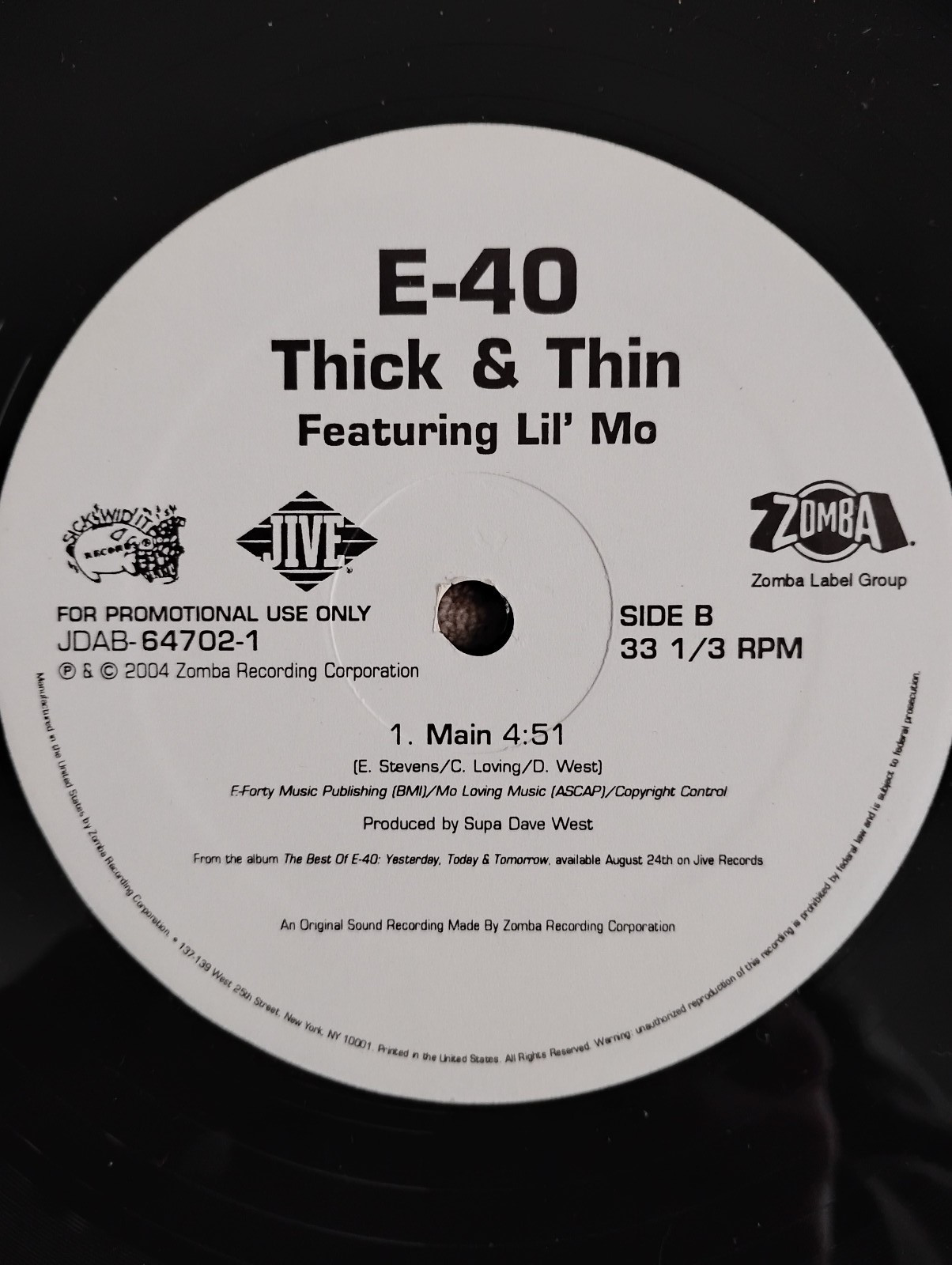 E-40 Thick And Thin F Lil Mo 12” Single Vinyl Record VG