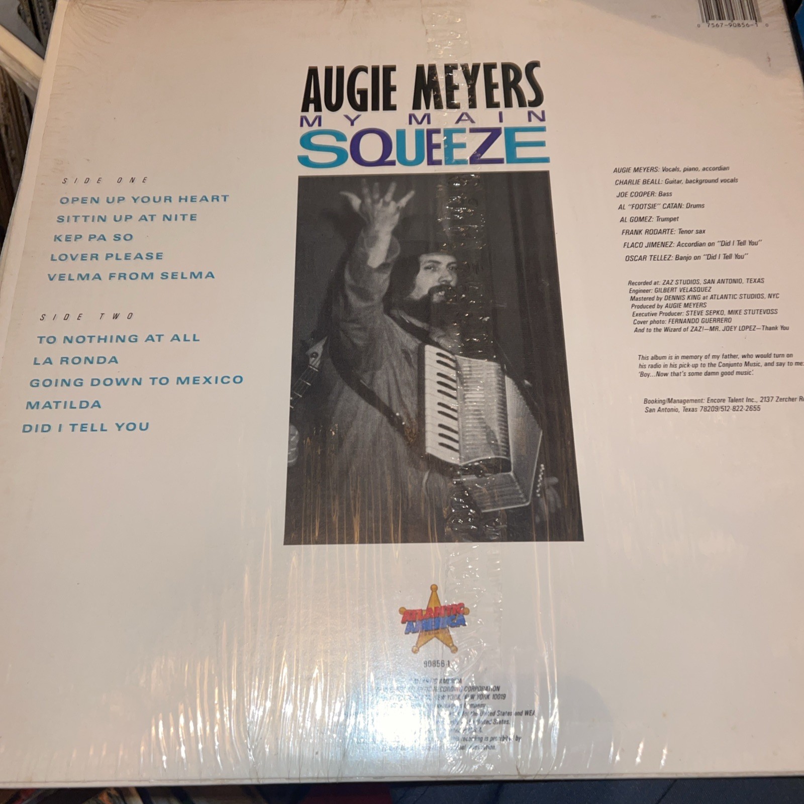Promo-Augie Meyers ‎– My Main Squeeze LP- Atlantic America ‎– 90856-1 In Shrink