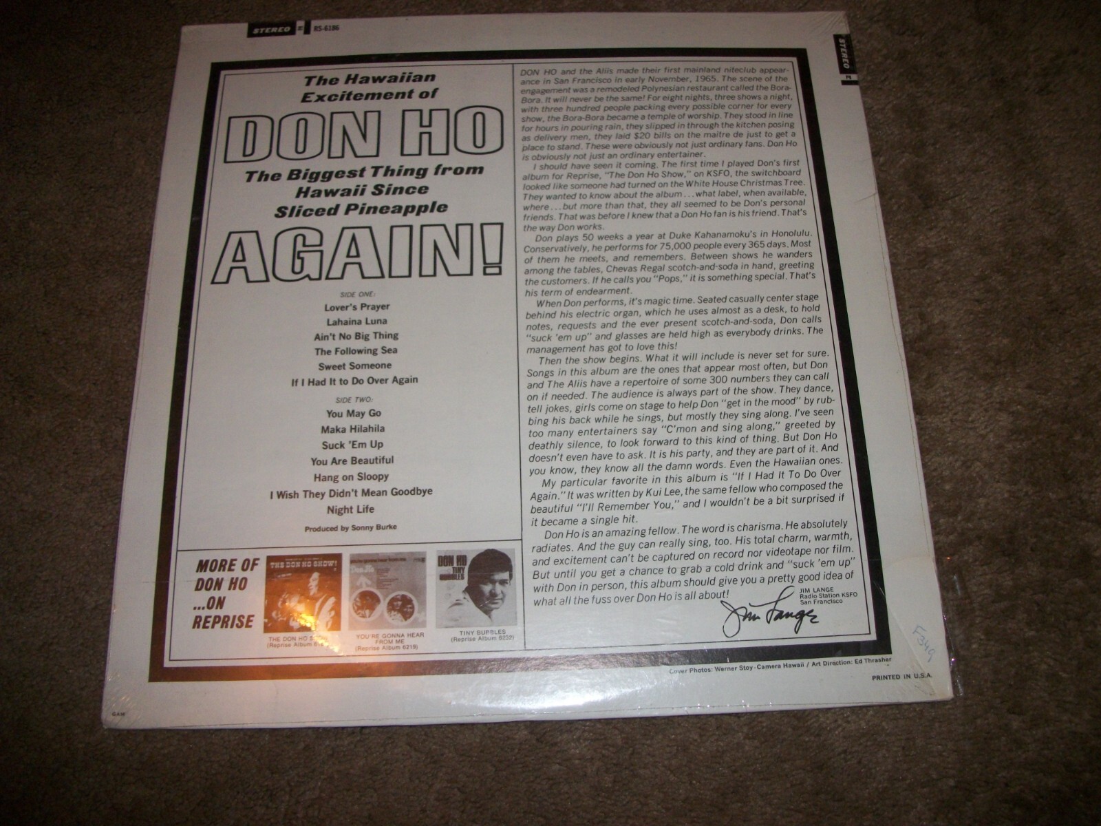 Don Ho – Again! LP Recorded LIVE in Hawaii 1966 Reprise Records 6186 SEALED