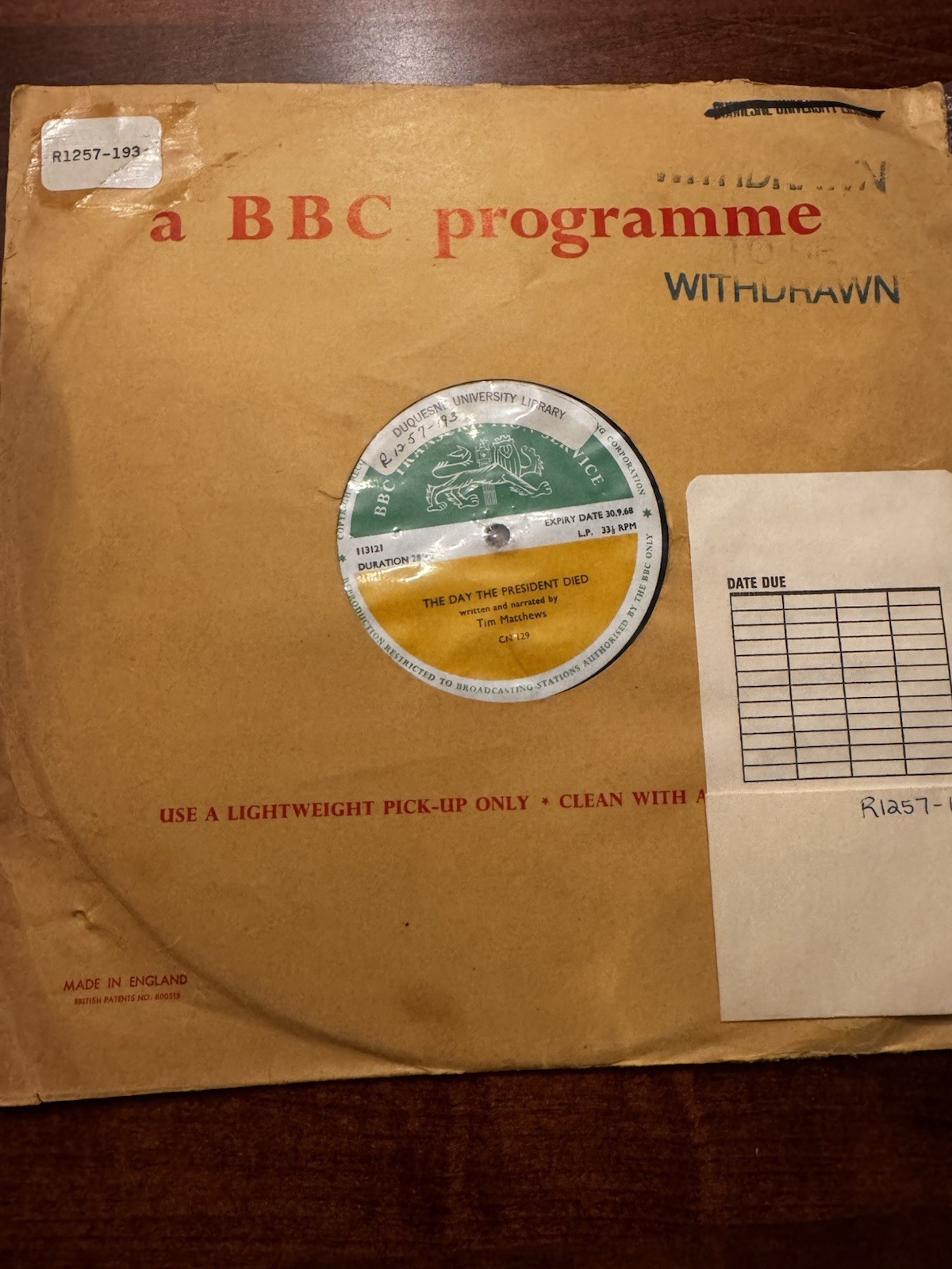 BBC Transcription Services Vinyl The Day The President Died (JFK) & More! RARE