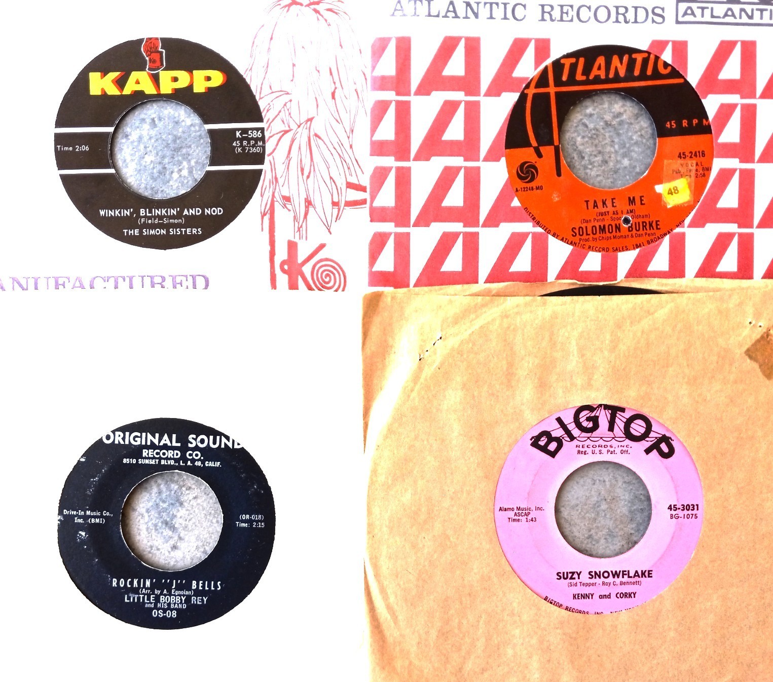 LOT OF 52 VINTAGE 45 RPM RECORDS – LOT #72 -LOOK CLOSELY FOR RARE GEMS