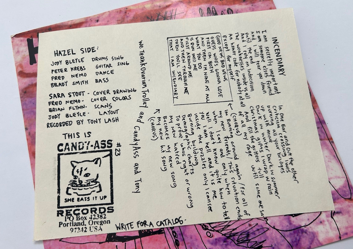 Ovarian Trolley / Hazel Split 7” 1997 Indie Alt Rock Margaret Killgallen Art