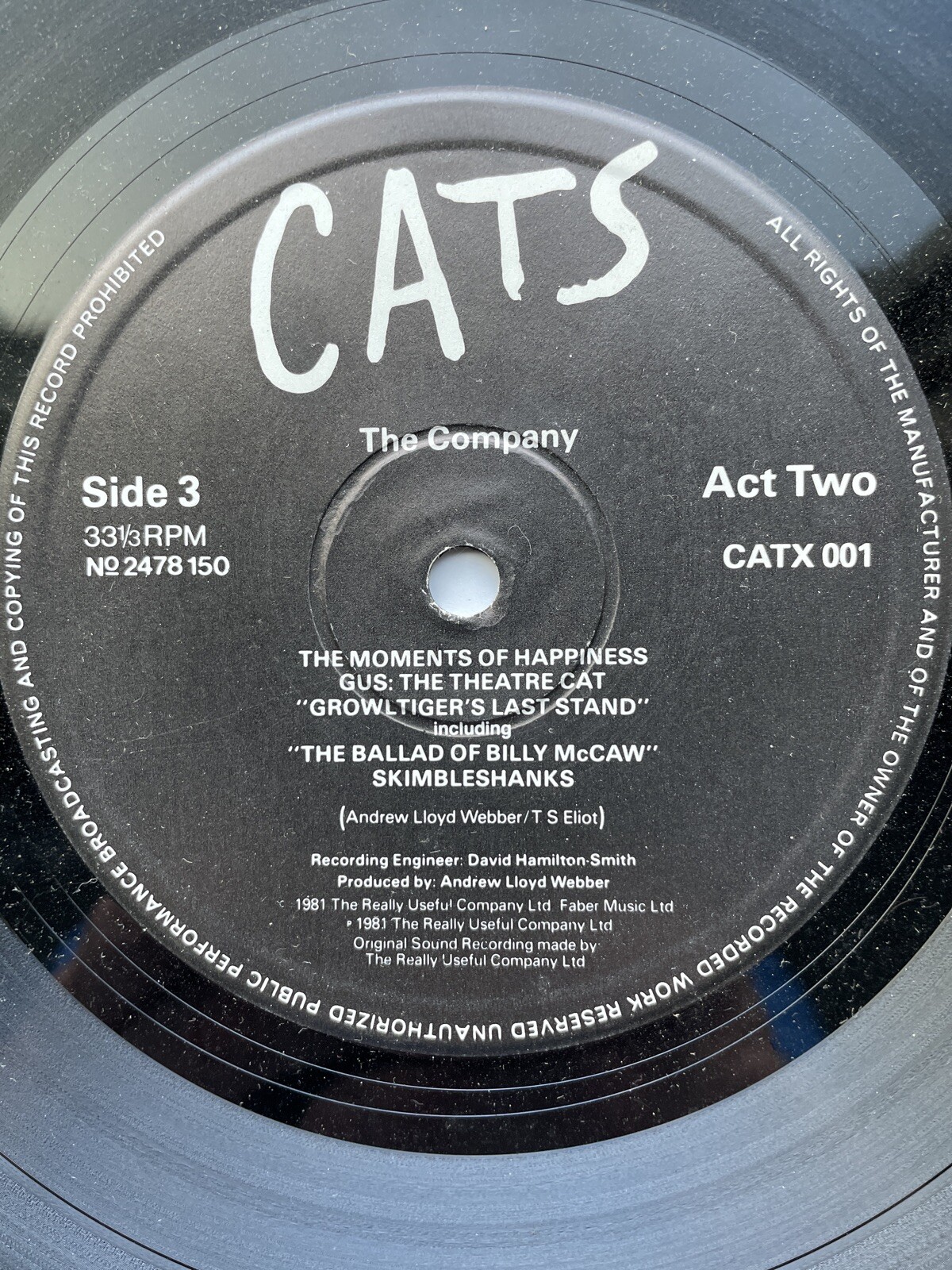 Andrew Lloyd Webber ‎– Cats LP ORIG 1981 London Cast Polydor ‎UK – CATX 001 EX