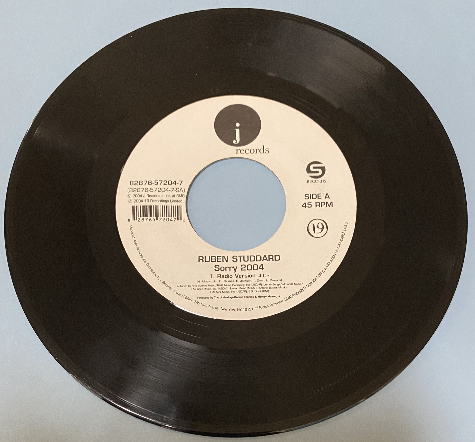 Ruben Studdard “ Sorry / Instrumental “ 45 Vinyl Record – American Idol