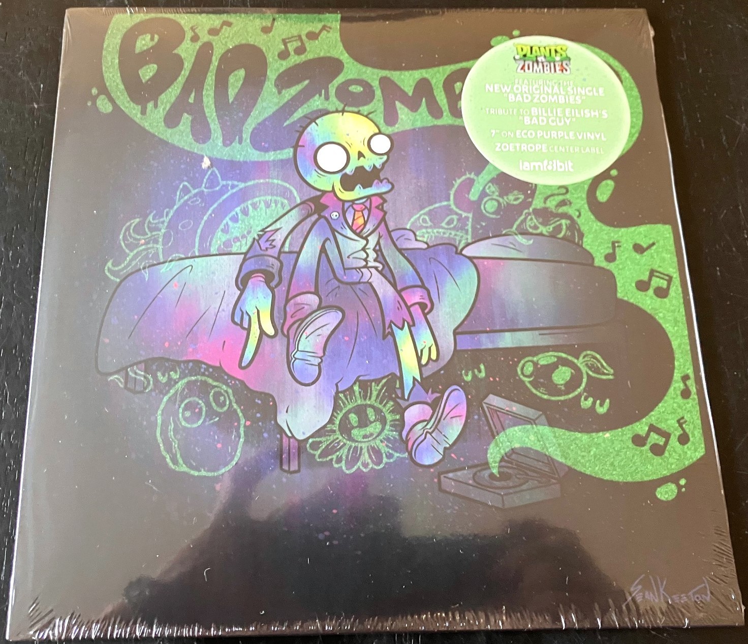 Plants vs Bad Zombies Billie Eilish Guy Parody 7” Vinyl iam8bit GLOW New Sealed