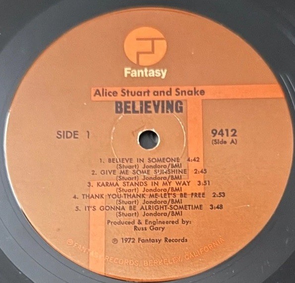 Alice Stuart & Snake – Believing – 1972 Fantasy Records – includes Insert