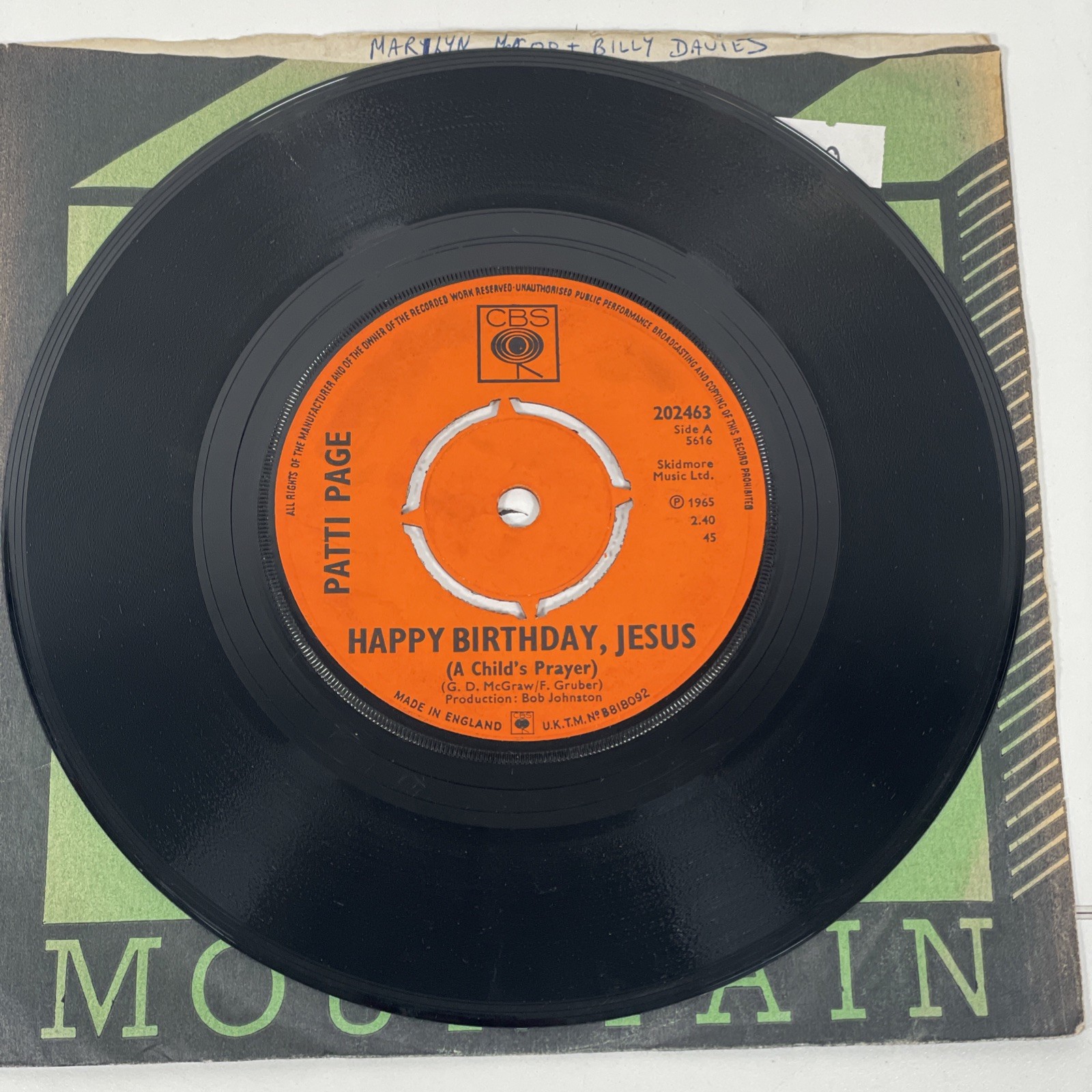 Patti Page Happpy Birthday Jesus 7” Single Vinyl Record 45rpm Christmas Bells