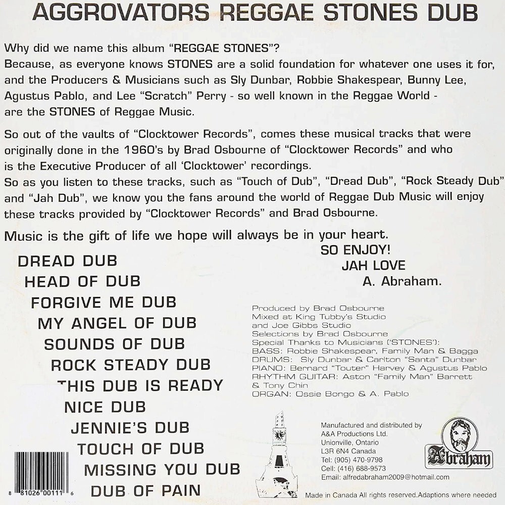 THE AGGROVATORS Reggae Stones Dub NEW 2010s LP Canadian Import Classic Dub Vinyl