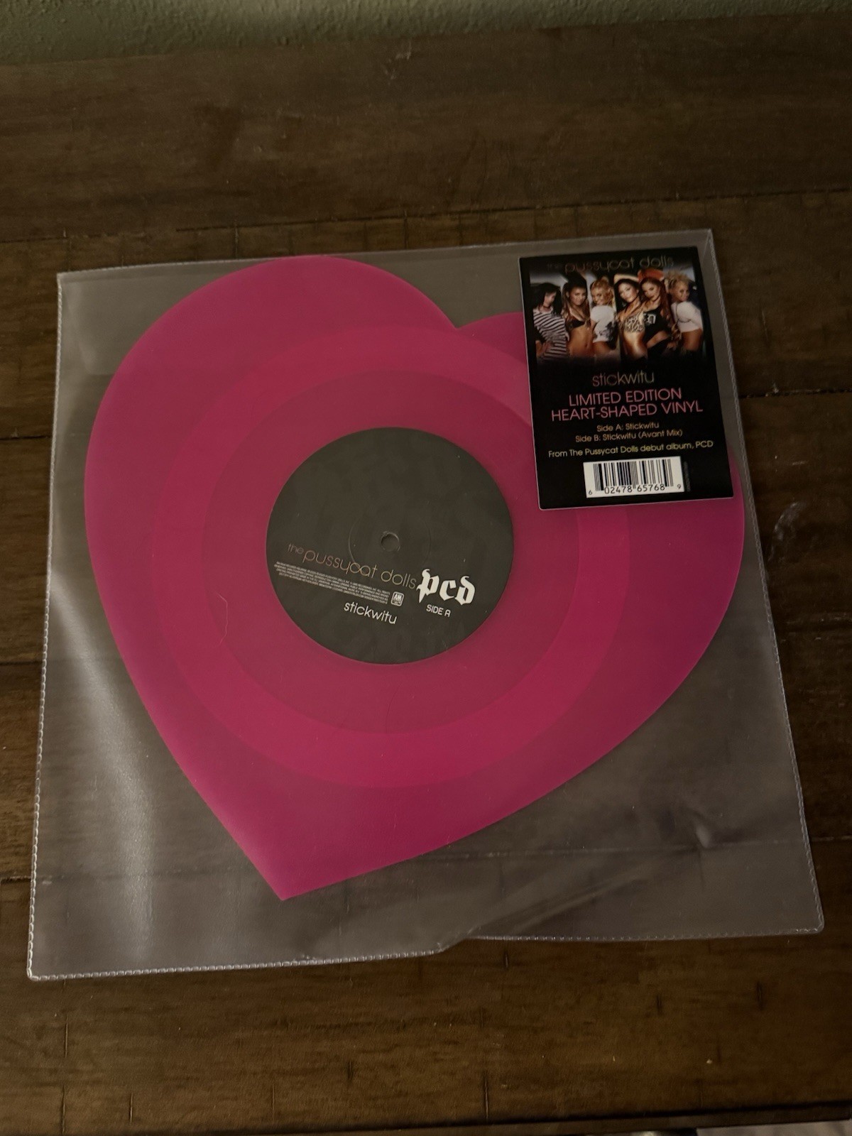Pussycat Dolls Stickwitu Heart Shaped Vinyl Pink Single Creased PVC Sleeve READ