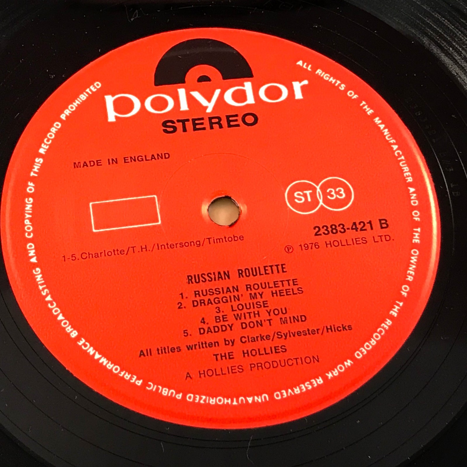 THE HOLLIES Russian Roulette 1976 UK Vinyl LP Wiggle That Wotsit Peter Arnesen
