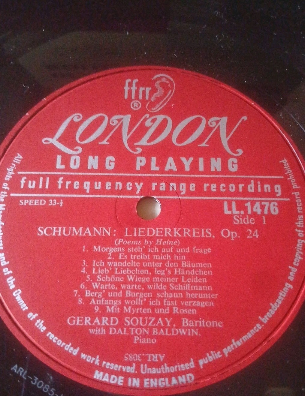 Schumann/Wolf/Souzay/D.Baldwin•Liederkreis Op. 24/Mörike Lieder (NM-) LL 1476