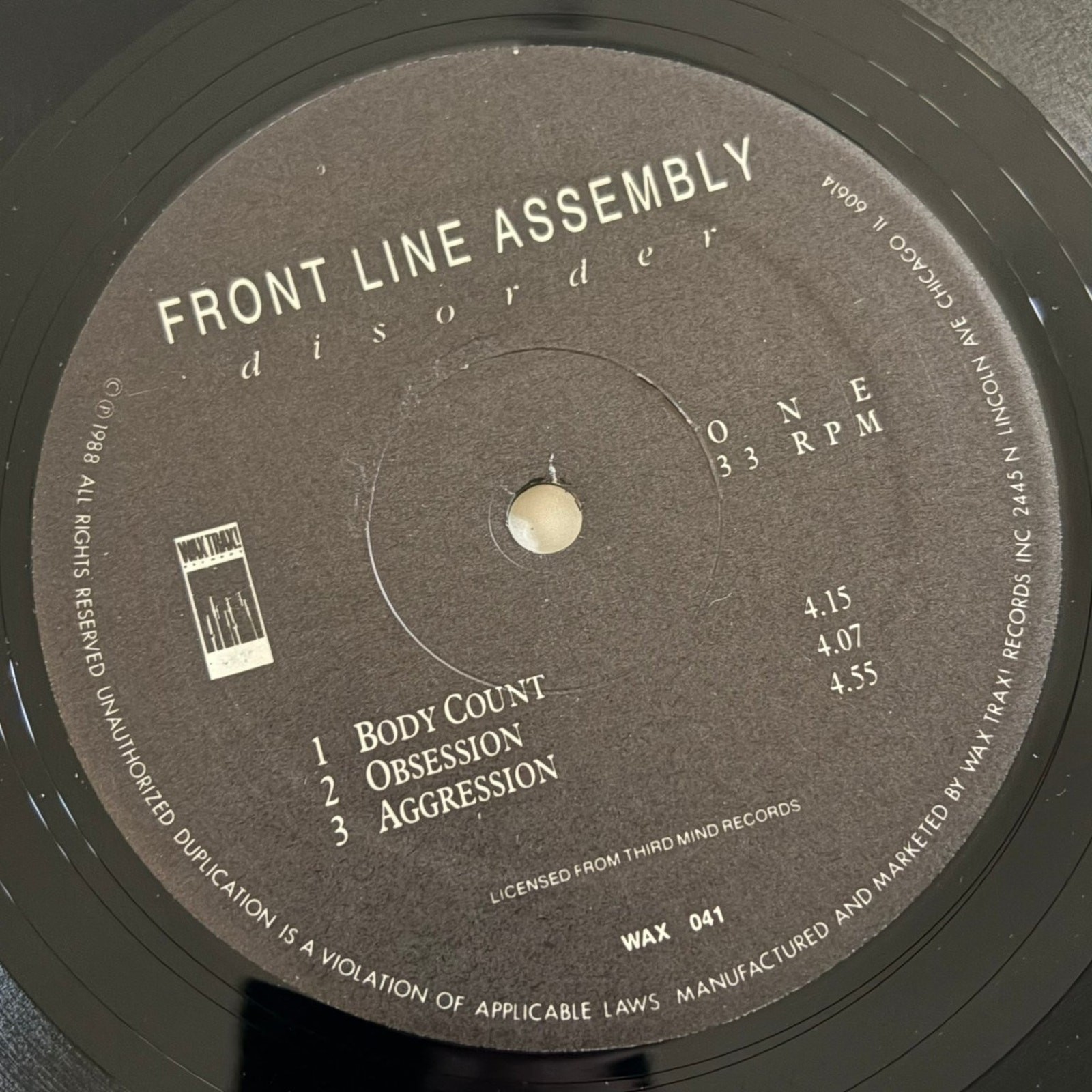 Front Line Assembly – Disorder LP Record 1988 Wax Trax! Industrial EBM 33 RPM