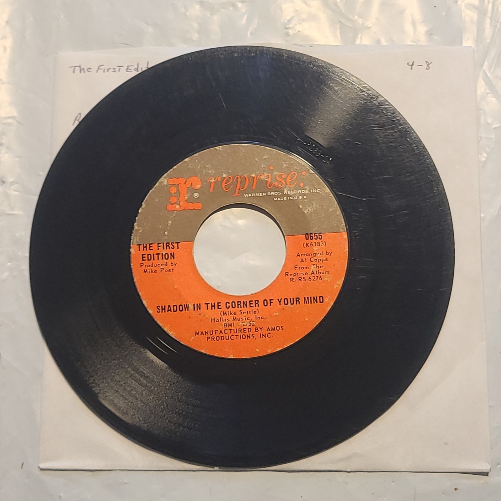 The First Edition – Just Dropped In/ Shadow In The Corner Of Your Mind 45 Record