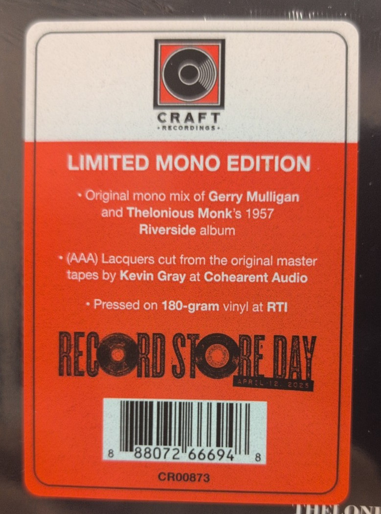 Gerry Mulligan Meets Thelonious Monk Vinyl LP RSD 2025
