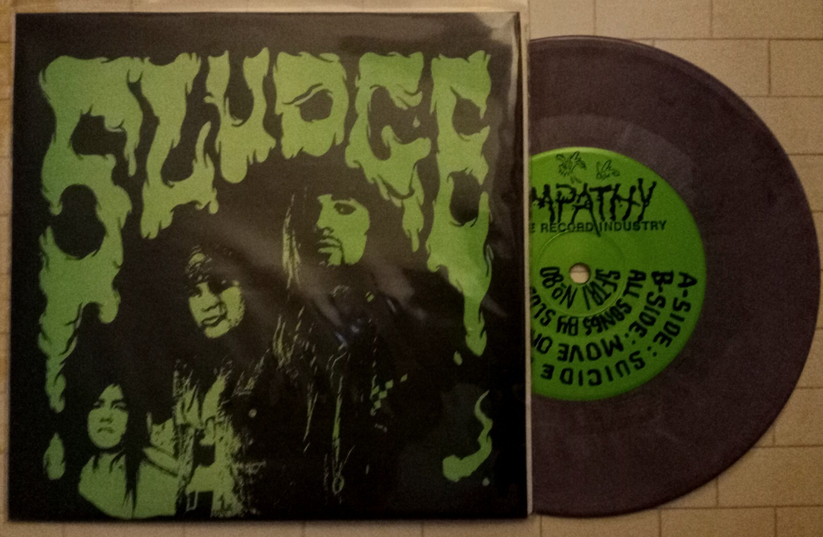 SLUDGE “SUICIDE DRIVE” SFTRI PURPLE MARBLE VINYL 45-ALTERNATIVE PUNK