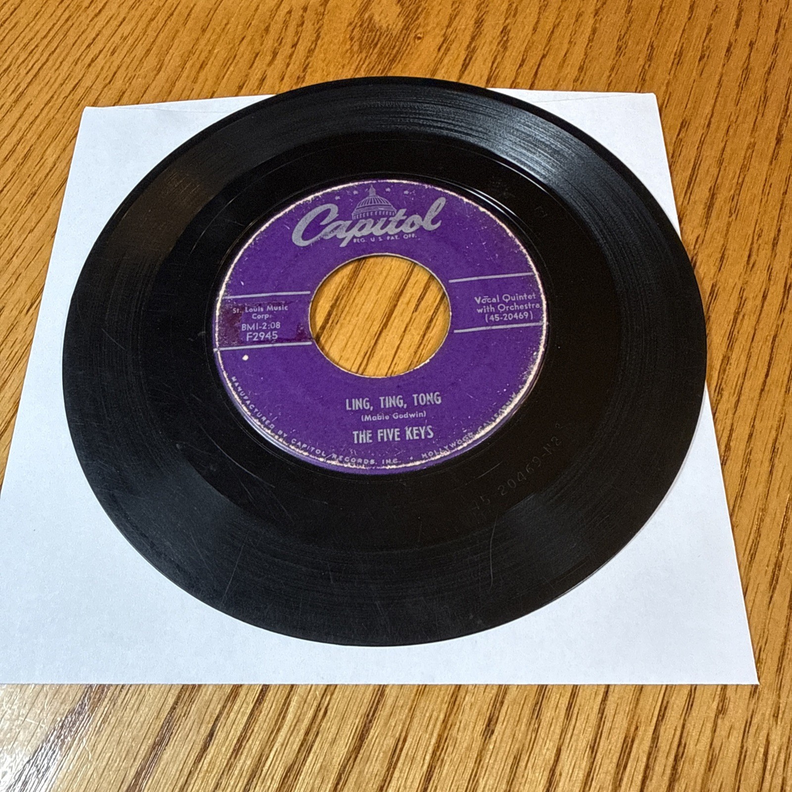 Five Keys LING TING TONG / I’M ALONE (DOO WOP 45) #2945 Vinyl Record