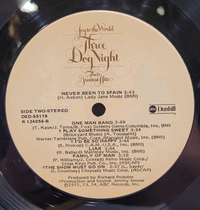 Three Dog Night Joy To The World Their Greatest Hits LP 1974 DSD-50178 1st Press
