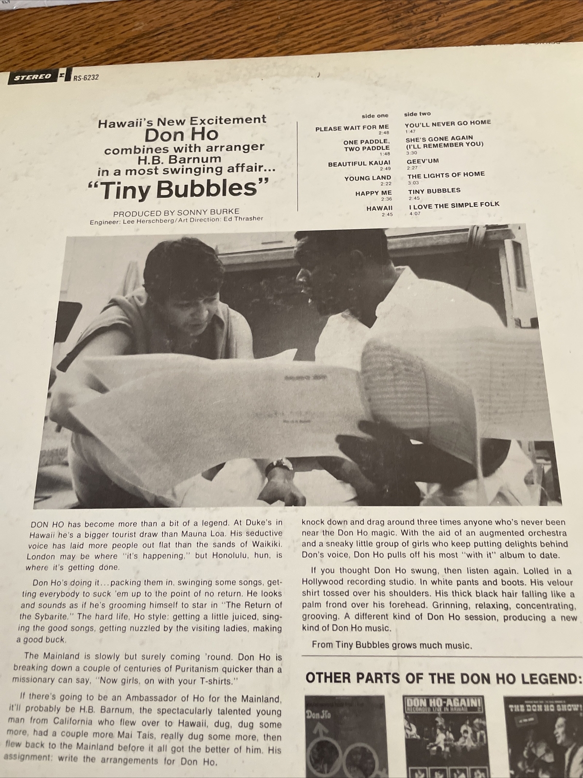 2-Don Ho LP’s (1)AGAIN-Recorded Live In Hawaii 1968 RS-6189 VG/TINY BUBBLES LOOK
