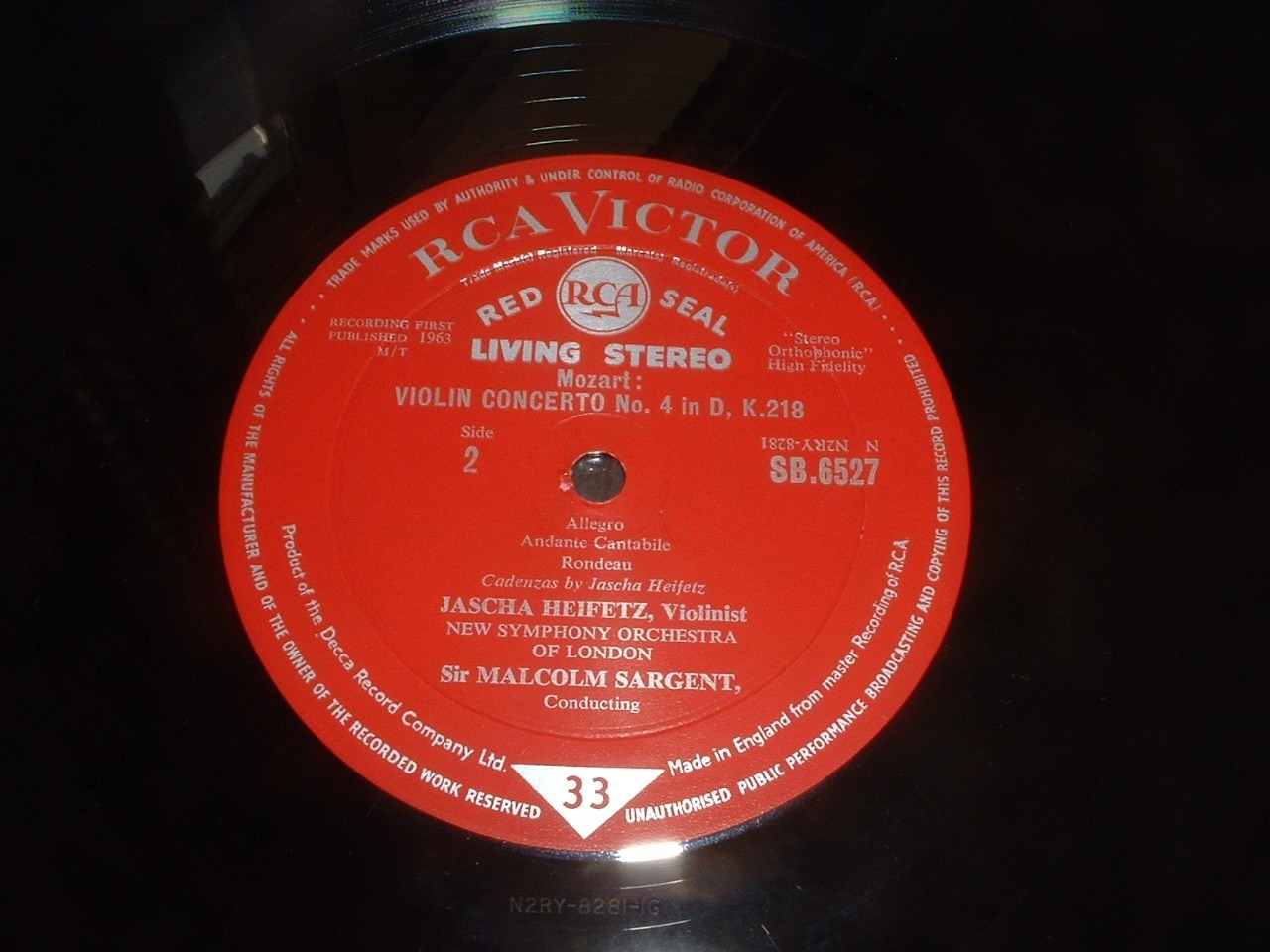 Heifetz Bruch Mozart Violin Concertos RCA Living Stereo UK LP SB6527 EX/VG+