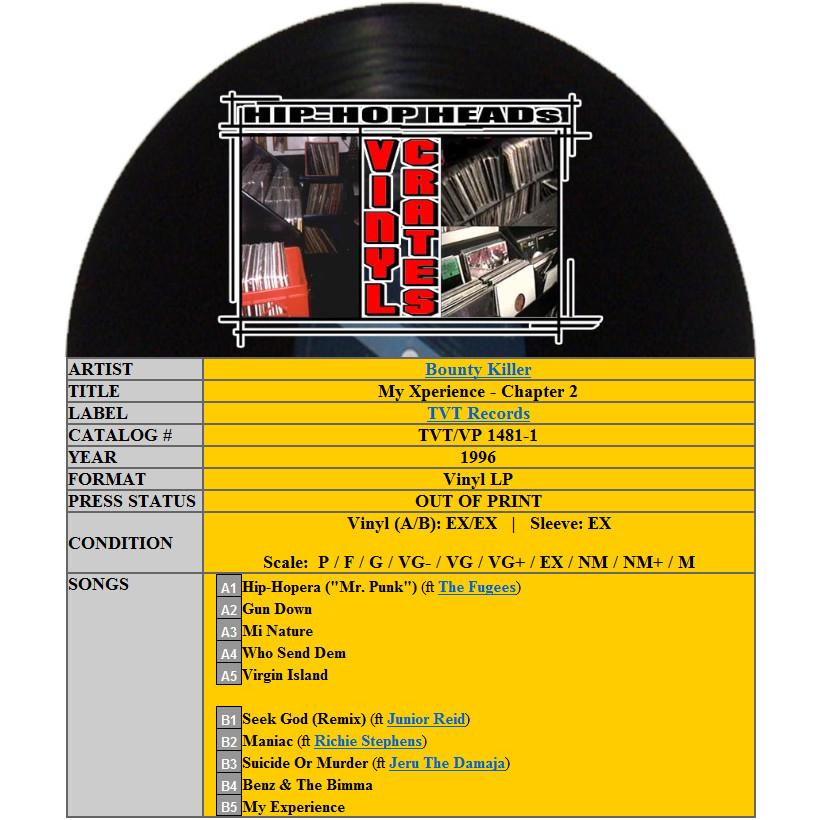 BOUNTY KILLER – MY XPERIENCE CHAPTER 2 (VINYL LP) 1996!! RARE!! FUGEES + JERU