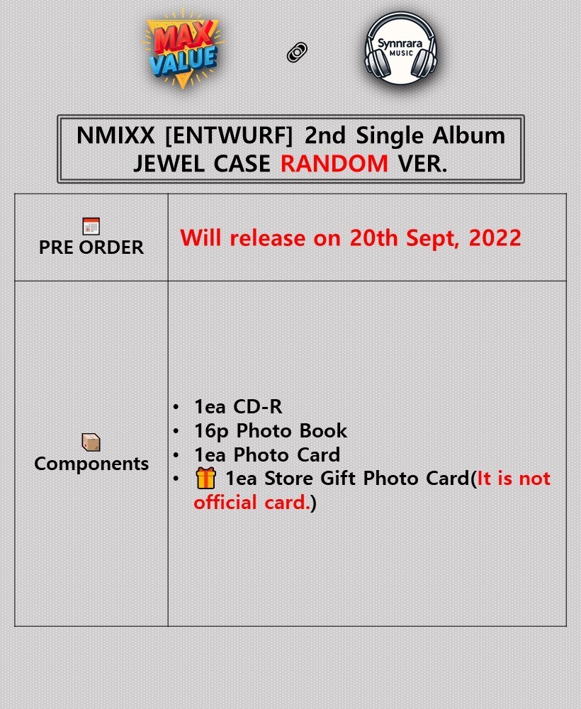 NMIXX [ENTWURF] 2nd Single Album JEWEL CASE RANDOM Ver/CD-R+Photo Book+Card+GIFT
