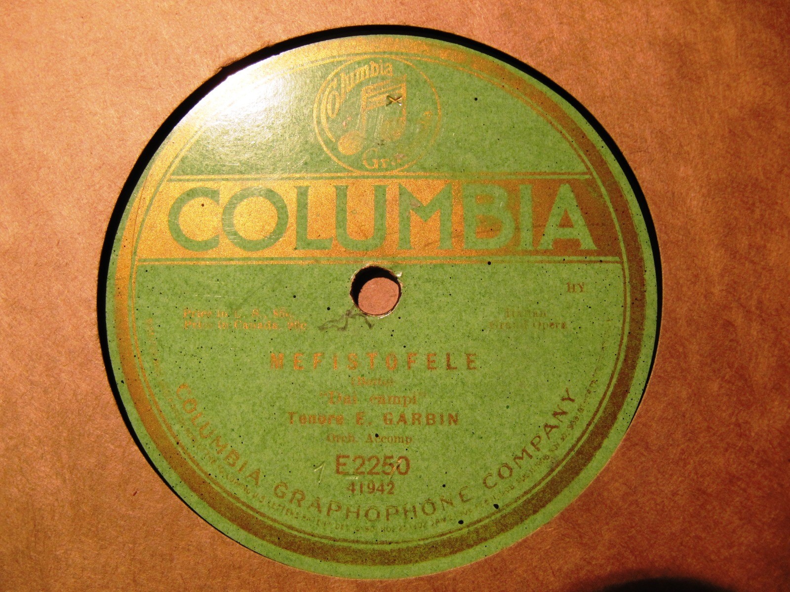 1908 EDOARDO GARBIN MILAN Mefistofele Dai Campi Giunto sul Passo COLUMBIA E2250