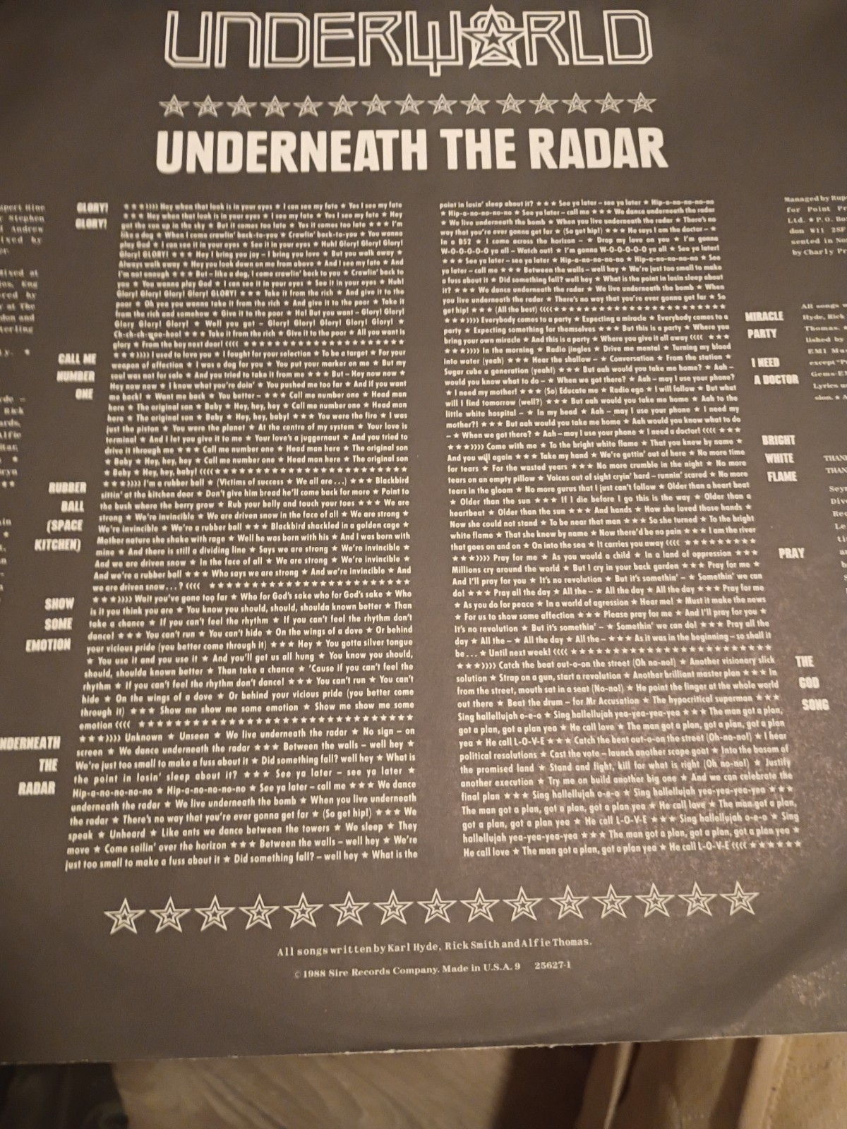 Underneath the Radar by Underworld (Sire Records USA) Cover VG LP & Sleeve NM