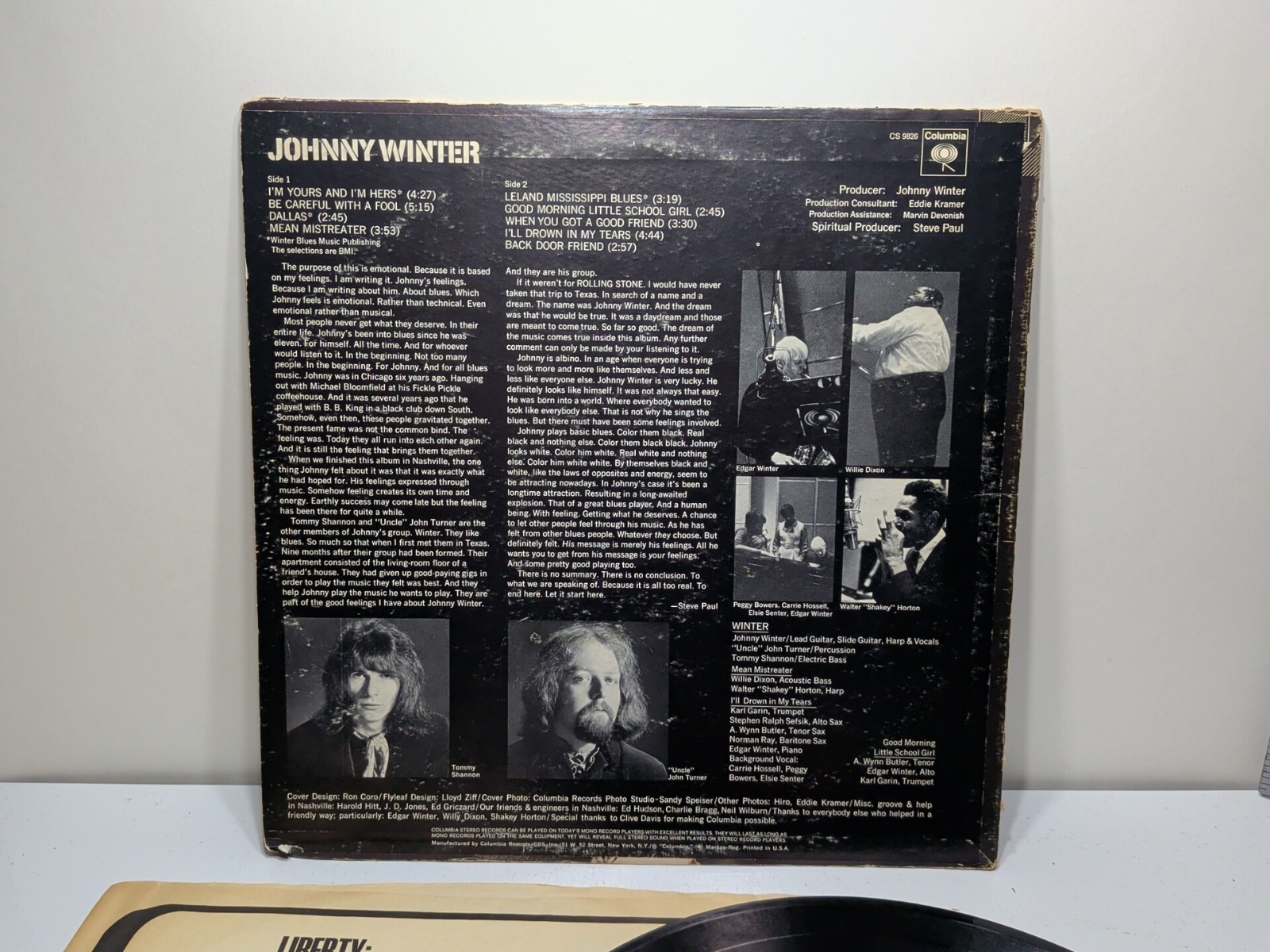 ✨VINTAGE✨Johnny Winter: Self Titled Vinyl Record Album LP Columbia CS 9826, 1969