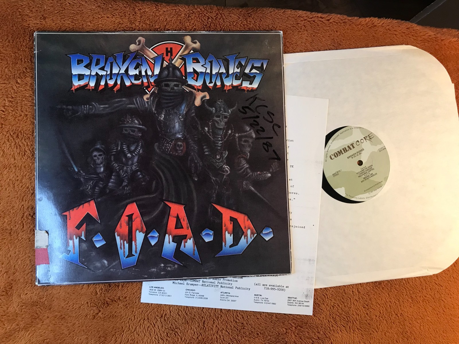 BROKEN BONES F.O.A.D. 1987 US VINYL LP promo hardcore punk w/insert combat core