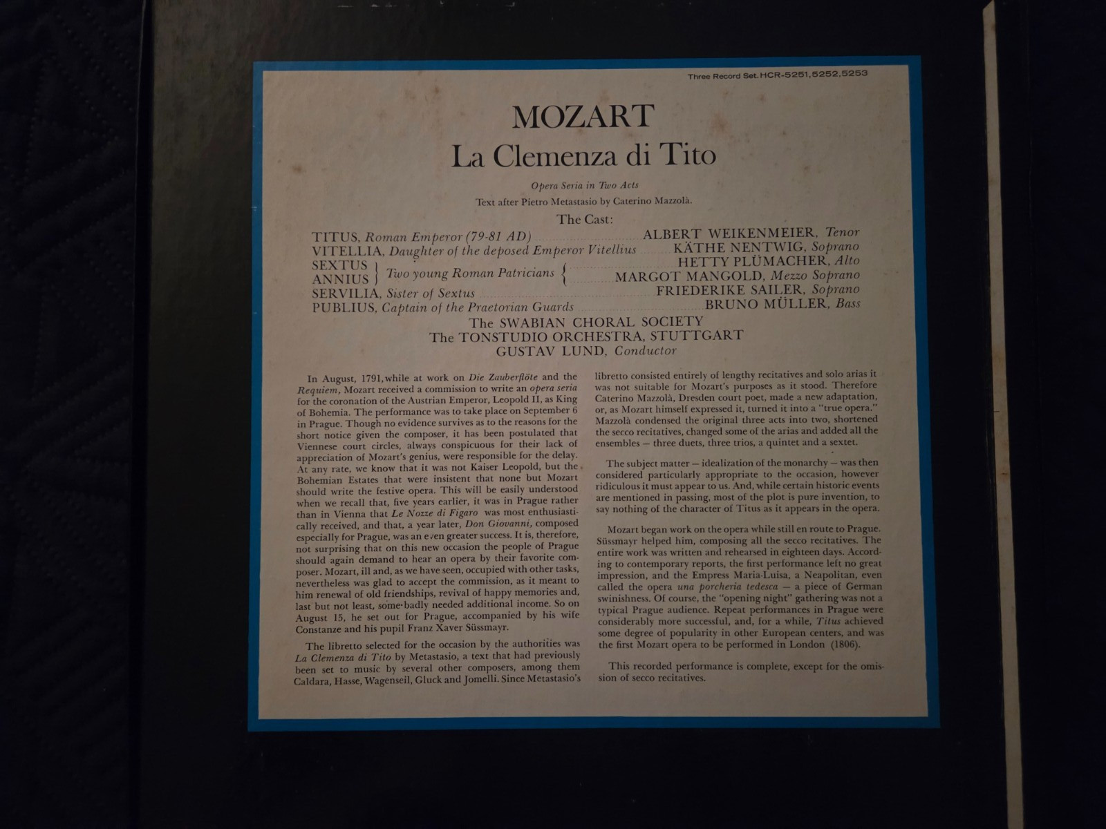 Wolfgang Amadeus Mozart – La Clemenza Di Tito – Opera Seria In Two Acts