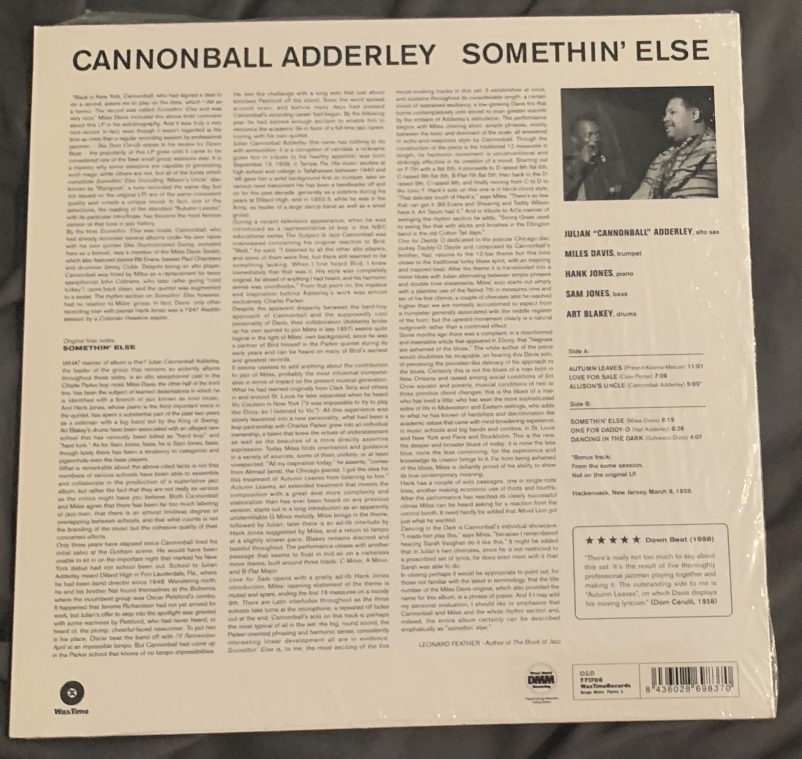 Cannonball Adderly “Somethin Else” vinyl record LP reissue jazz bebop