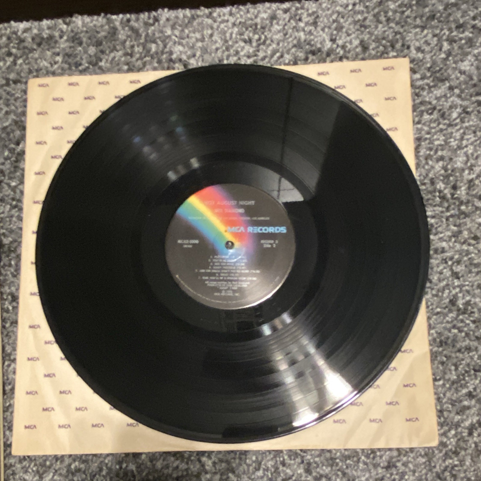 Neil Diamond Hot August Night 12″ Black Vinyl LP Live MCA Records Rock Inner