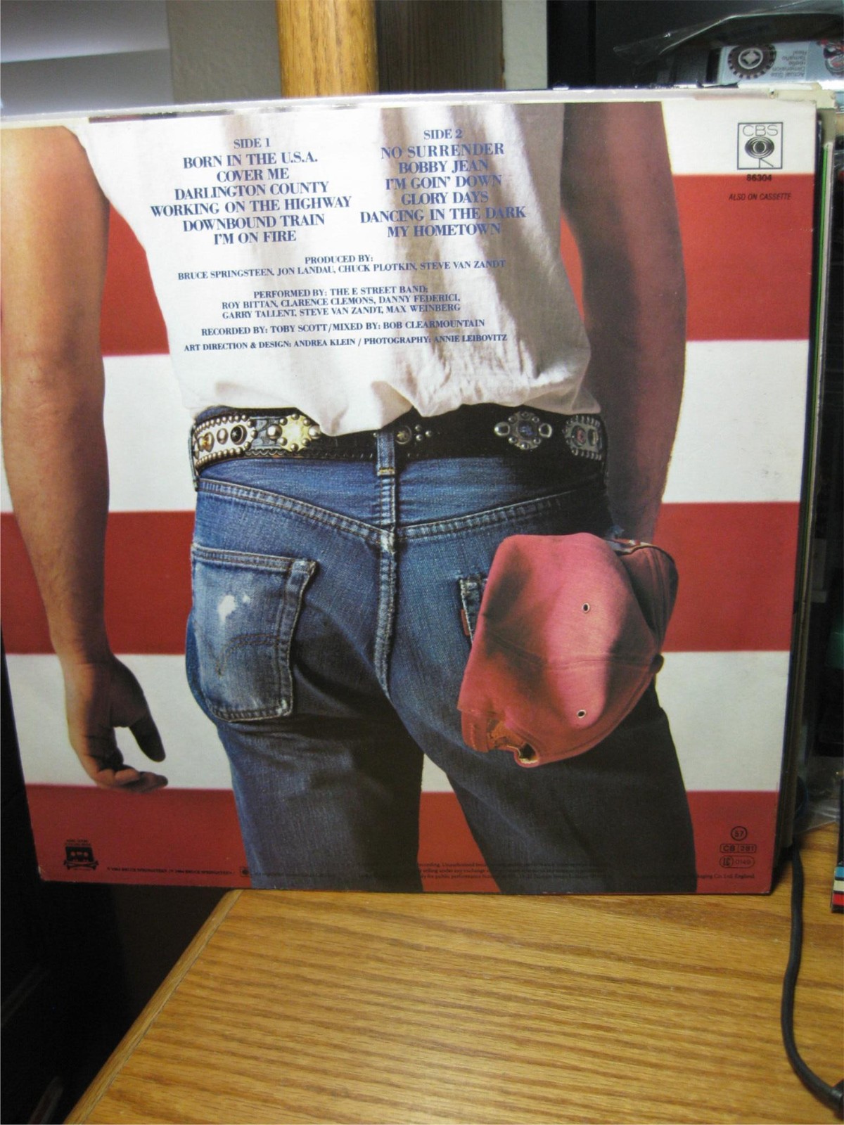 Born in the U.S.A Bruce Springsteen Made ENGLAND blue photo lyrics inner sleeve+