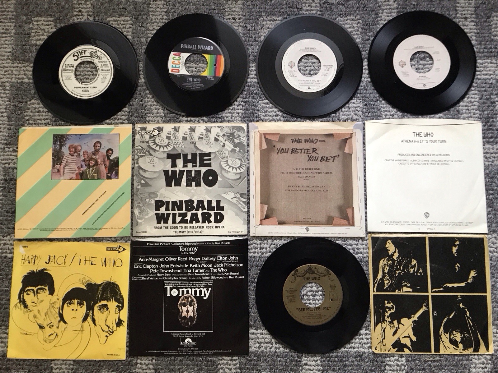 Lot of 45’s by The Who & Pete Townsend ~ 7 Picture Sleeves ~ 6 Vinyls