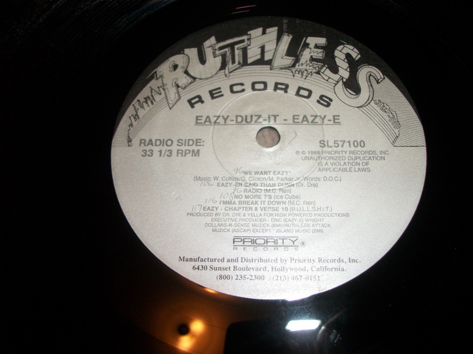 Eazy-E Eazy-Duz-It Original 1988 First Pressing LP Ruthless SL57100 EX VINYL