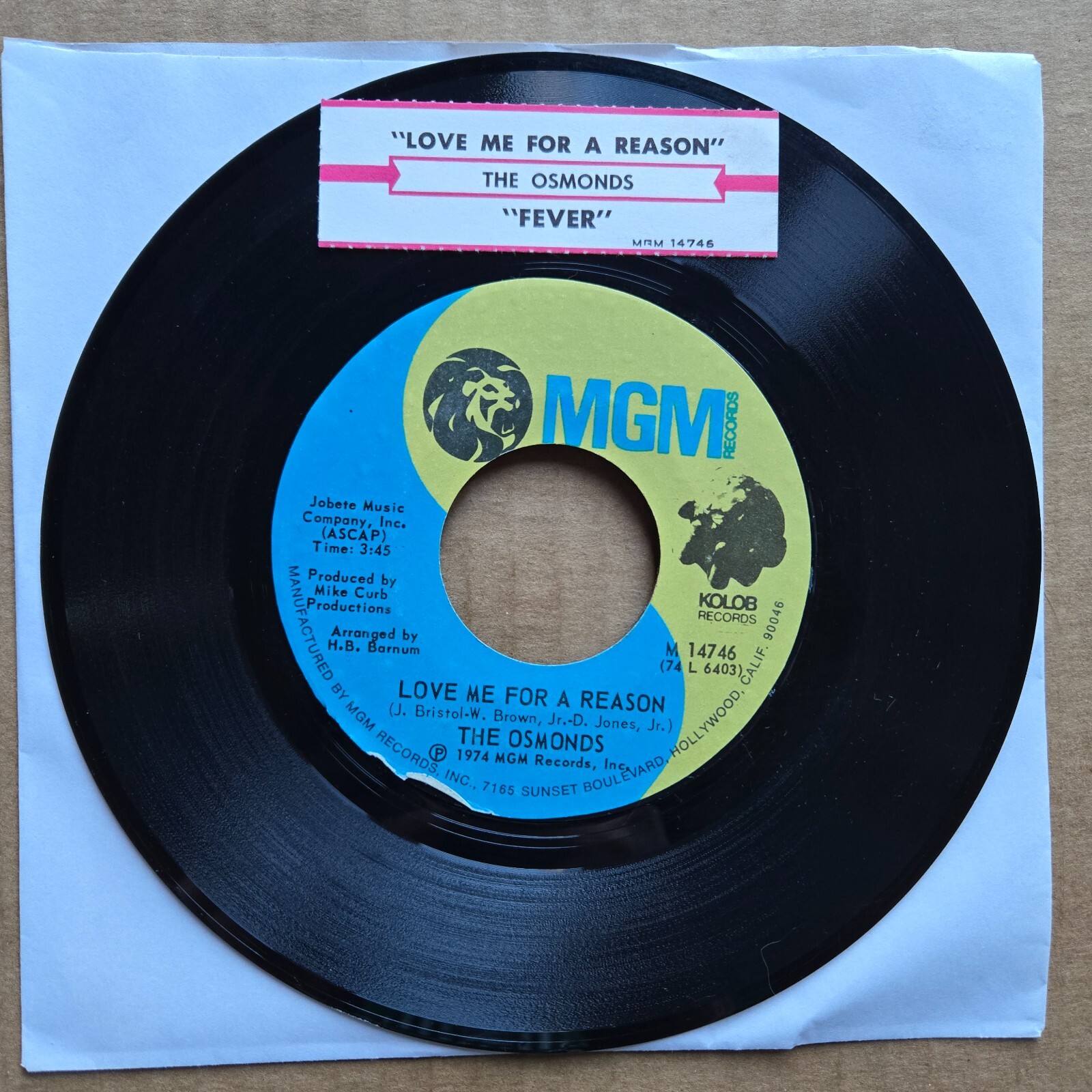 THE OSMONDS Love Me For A Reason 45 7″ POP ROCK MGM Record Vinyl Records 1974