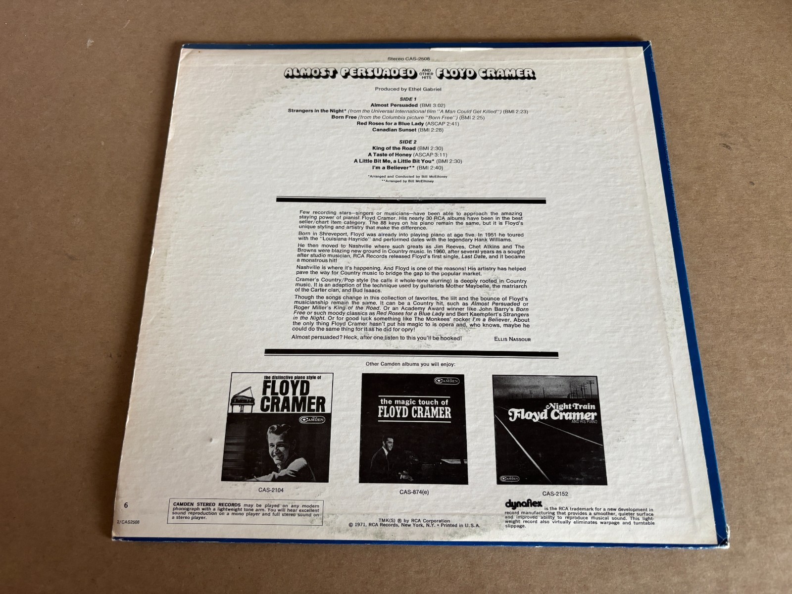 Floyd Cramer Almost Persuaded 71 RCA Camden VINYL LP instrumental piano country
