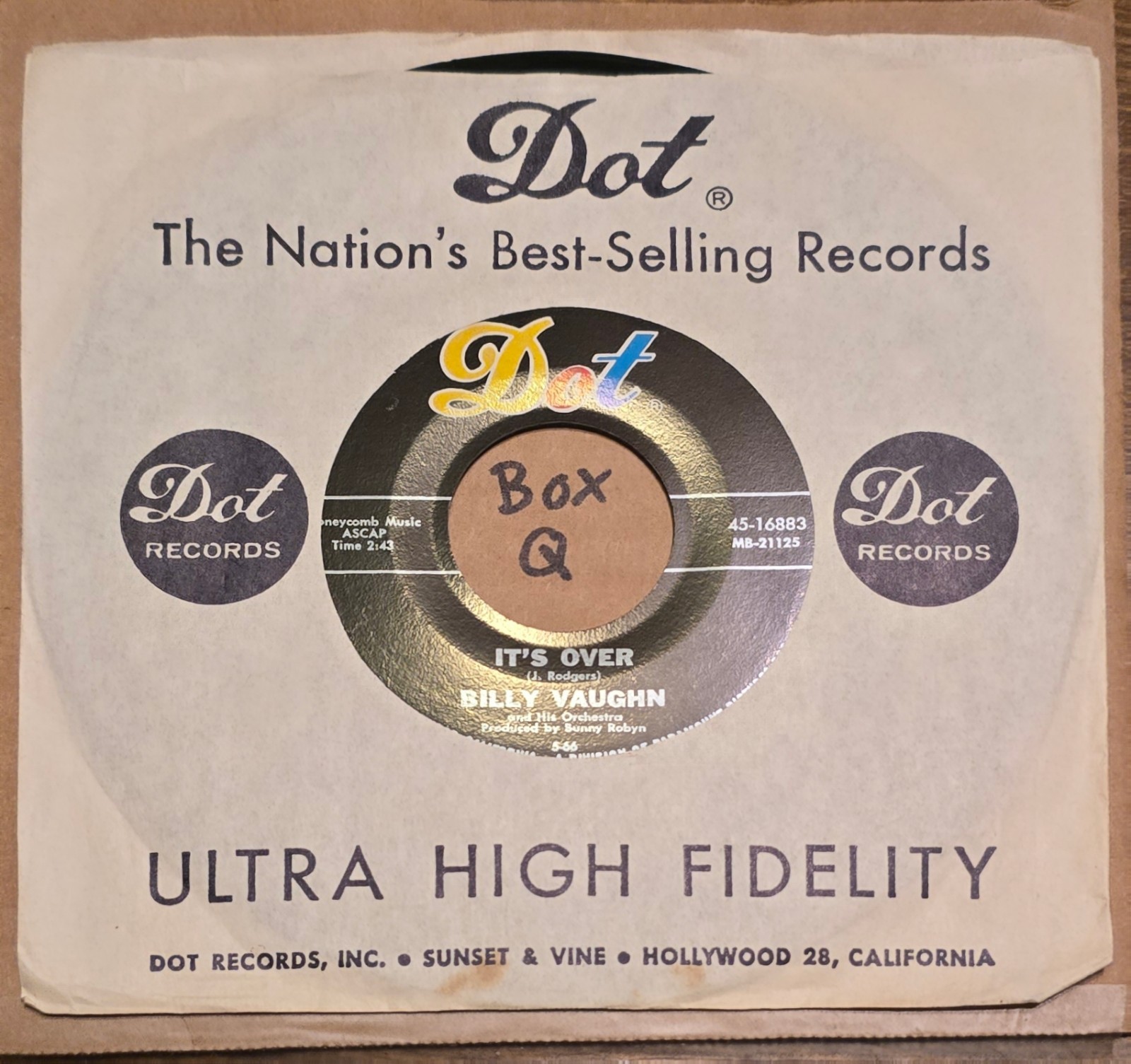 Billy Vaughn & His Orchestra: Its Over/Make Up Your Mind – VG+ | 1966 Jazz 45