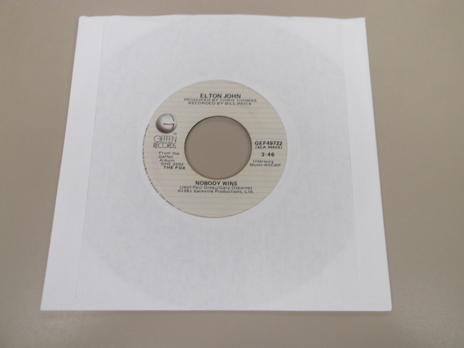 Elton John – Nobody Wins / Fools In Fashion – Geffen Records GEF49722 EX