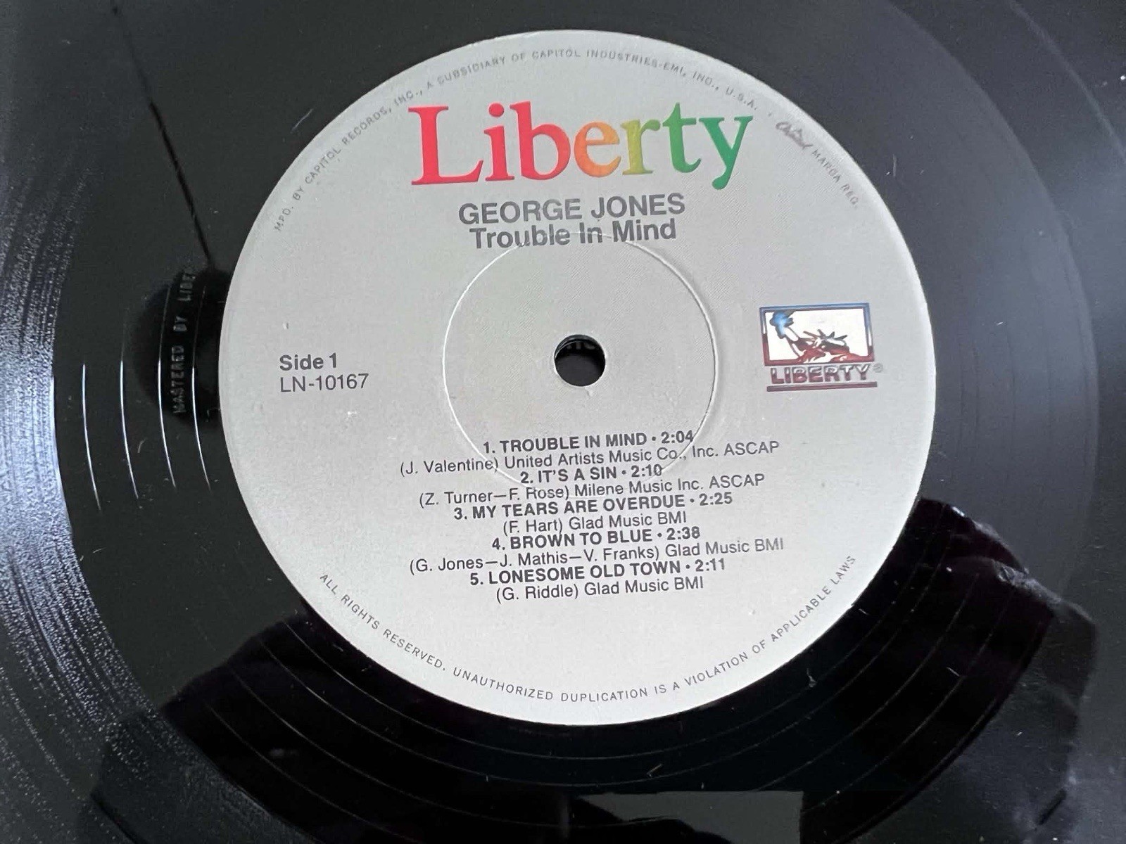 George Jones “Trouble In Mind” LP/Liberty LN-10167 Reissue 1982